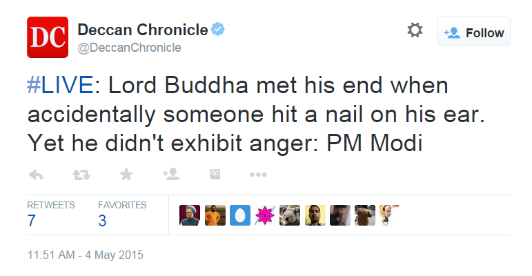 PM Modi – Lord Buddha died when someone hit a nail on his ear!